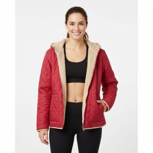 ZYIA Active Red Quilted Sherpa Reversible Hooded Jacket - Size Large - EUC